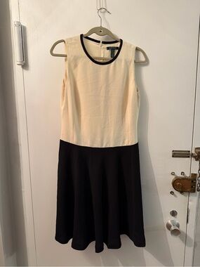 Ralph Lauren Cream and Black Sleeveless Fit-and-Flare Midi Dress